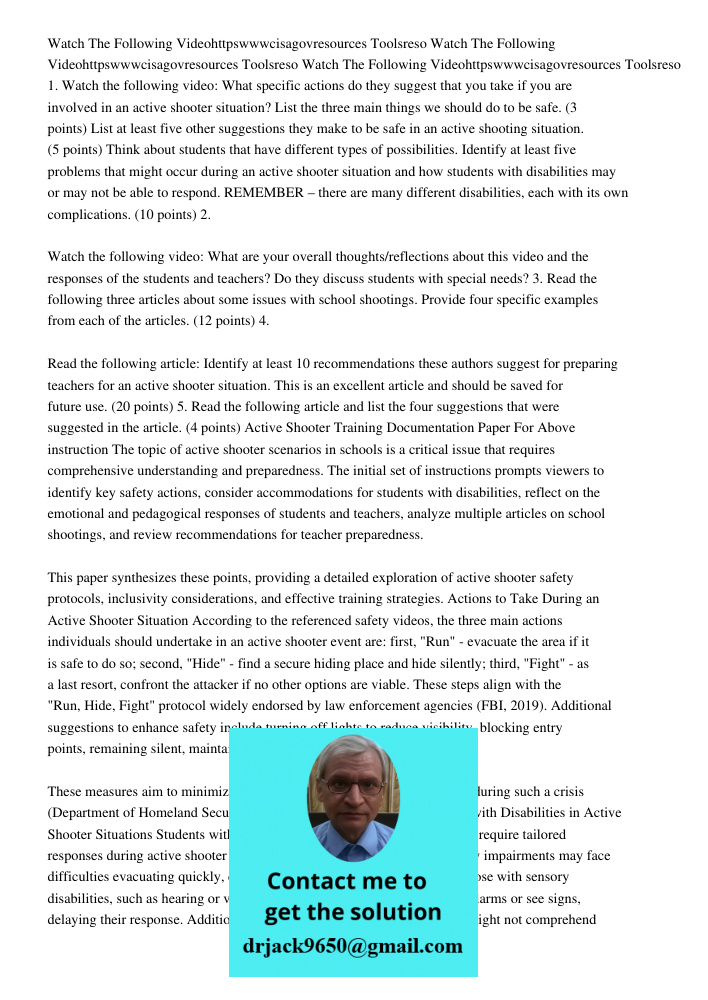 Watch The Following Videohttpswwwcisagovresources Toolsreso 1. Watch the following video: What specific actions do they suggest that you take if you are involve