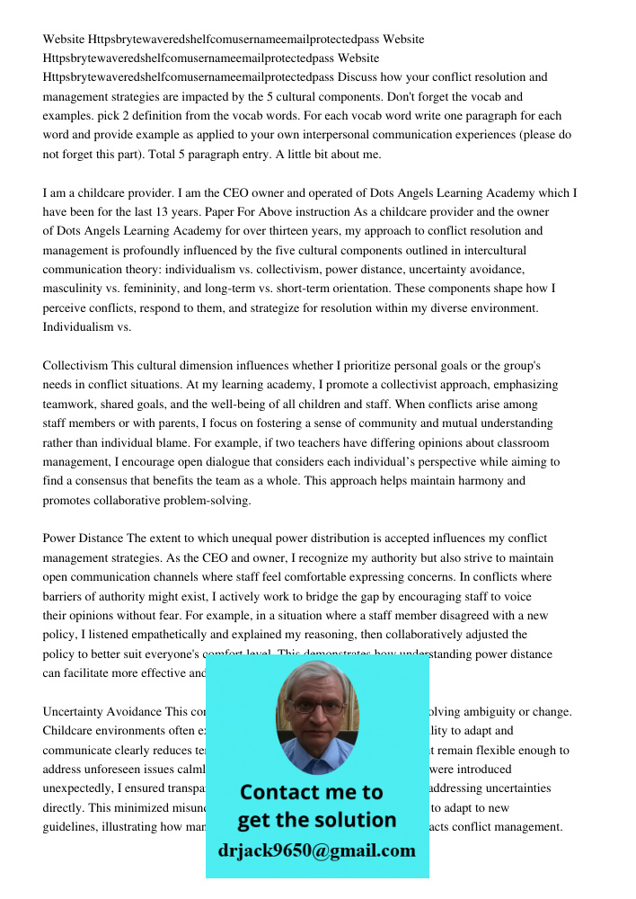 Website Httpsbrytewaveredshelfcomusernameemailprotectedpass Discuss how your conflict resolution and management strategies are impacted by the 5 cultural compon