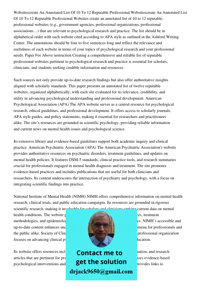 Websites create an annotated list of 10 to 12 reputable, professional websites (e.g., government agencies, professional organizations, professional associations