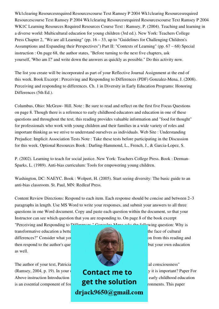 Wk1clearing Resourcesrequired Resourcescourse Text Ramsey P 2004 WK1C Learning Resources Required Resources Course Text : Ramsey, P. (2004). Teaching and learni