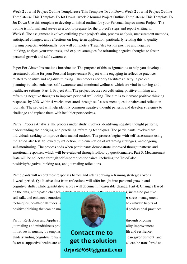 Week 2 Journal Project Outline Templateuse This Template To Jot Down Use this template to develop an initial outline for your Personal Improvement Project. The 