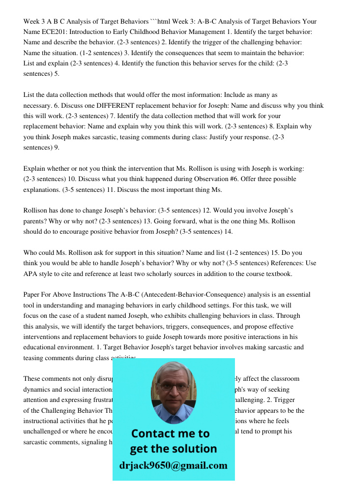 Week 3: A-B-C Analysis Of Target Behaviors