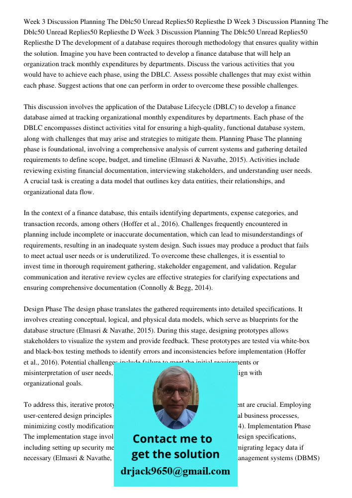 Week 3 Discussion Planning The Dblc50 Unread Replies50 Repliesthe D The development of a database requires thorough methodology that ensures quality within the 