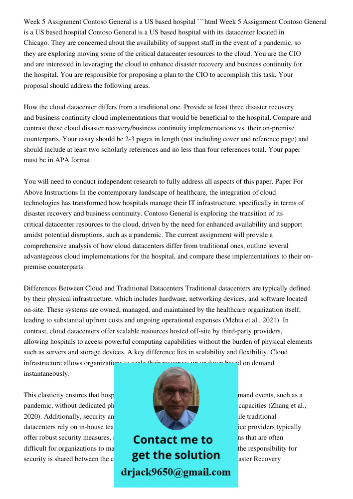 Week 5 Assignment: Contoso General Is A US-Based Hospital