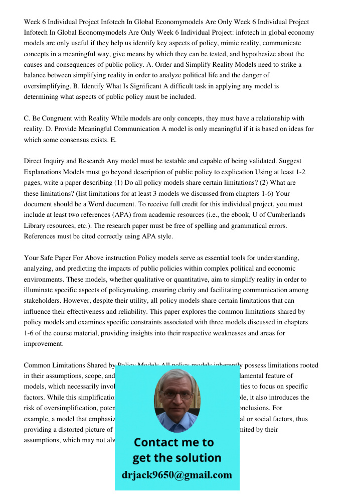 Week 6 Individual Project: infotech in global economy models are only useful if they help us identify key aspects of policy, mimic reality, communicate concepts