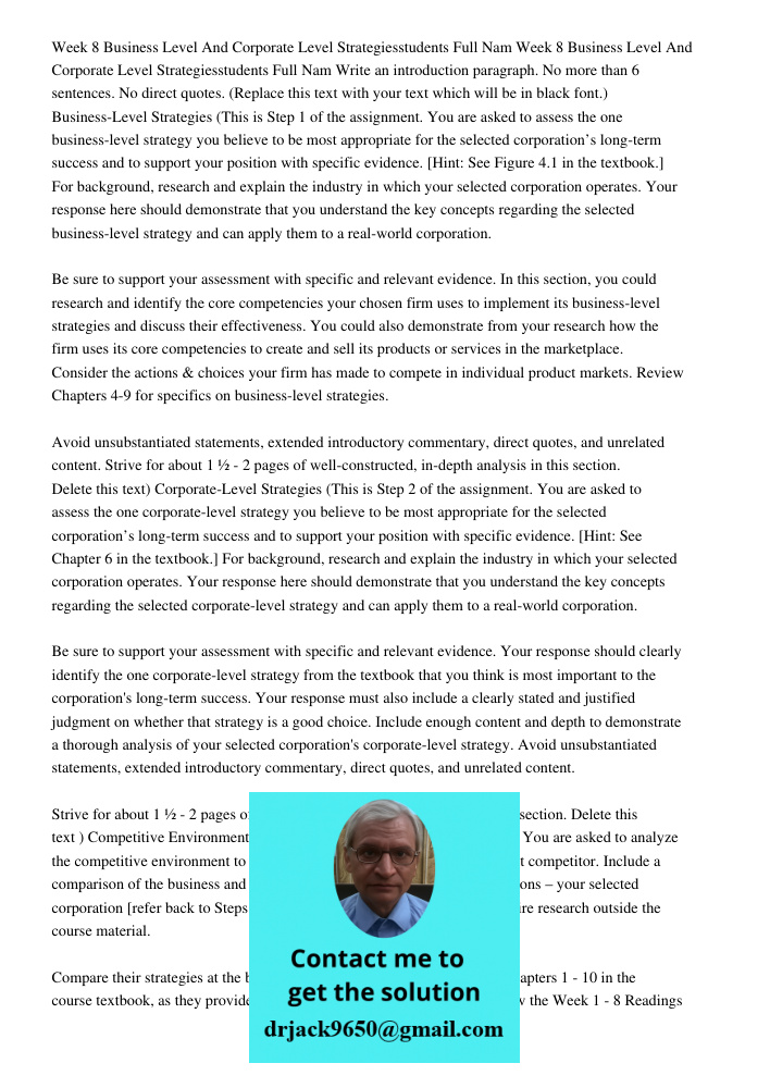 Write an introduction paragraph. No more than 6 sentences. No direct quotes. (Replace this text with your text which will be in black font.) Business-Level Stra