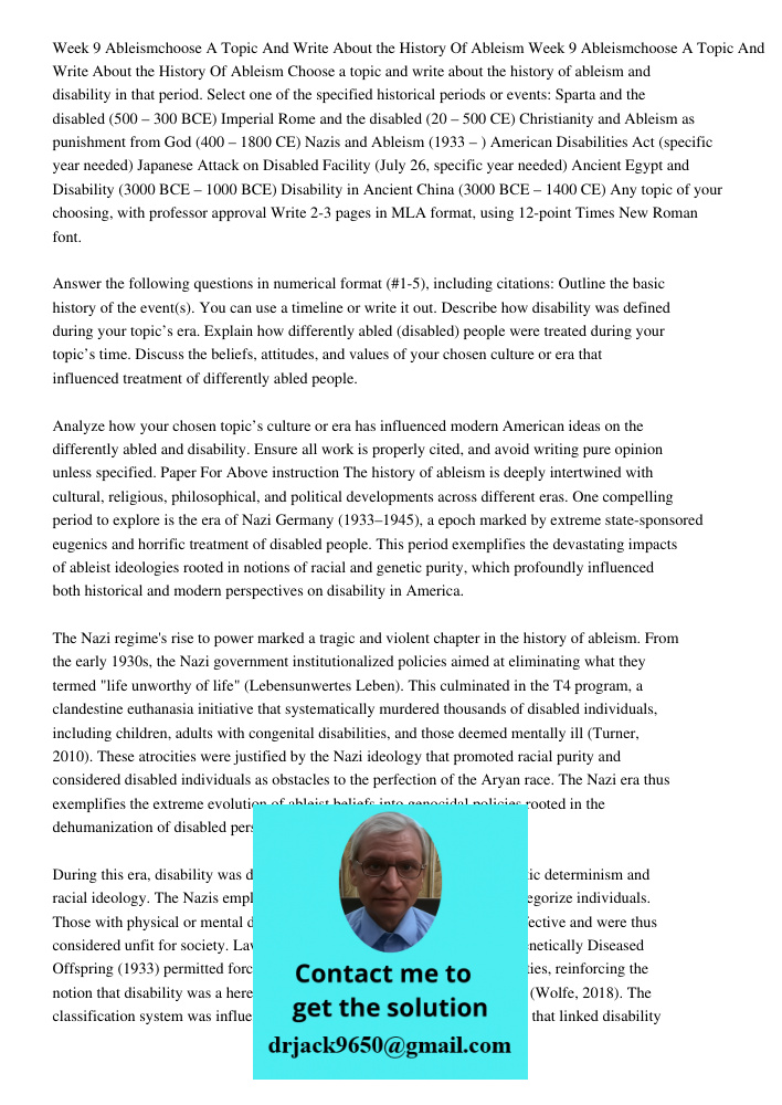Choose a topic and write about the history of ableism and disability in that period. Select one of the specified historical periods or events: Sparta and the di
