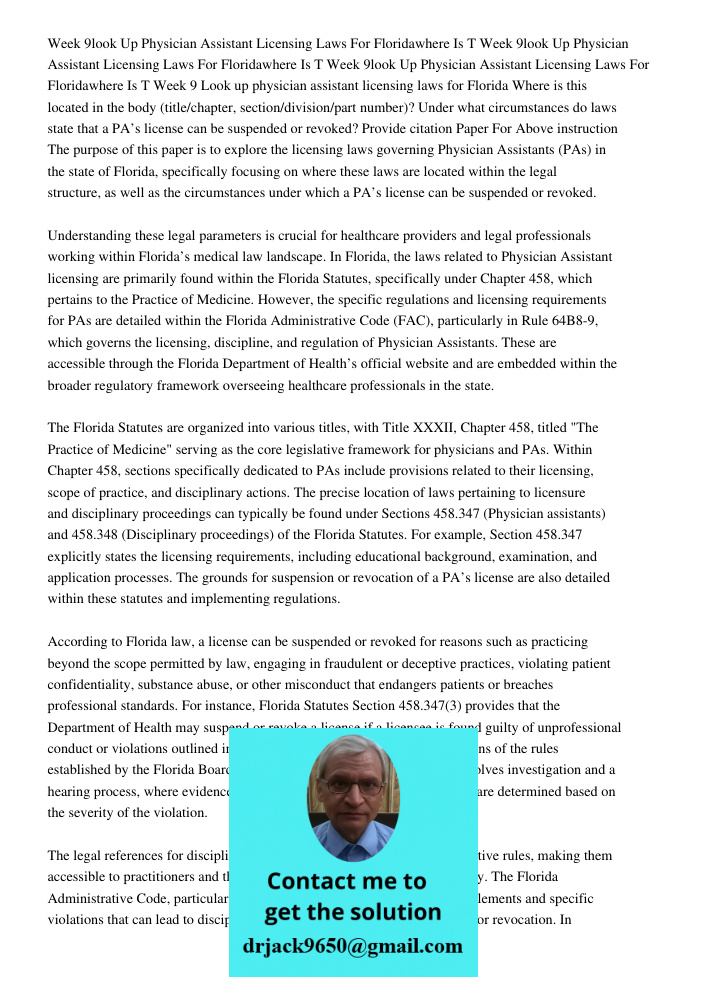 Week 9look Up Physician Assistant Licensing Laws For Floridawhere Is T Week 9 Look up physician assistant licensing laws for Florida Where is this located in th