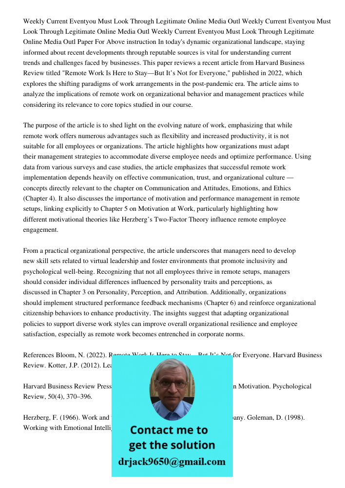 Weekly Current Eventyou Must Look Through Legitimate Online Media Outl Paper For Above instruction In today's dynamic organizational landscape, staying informed