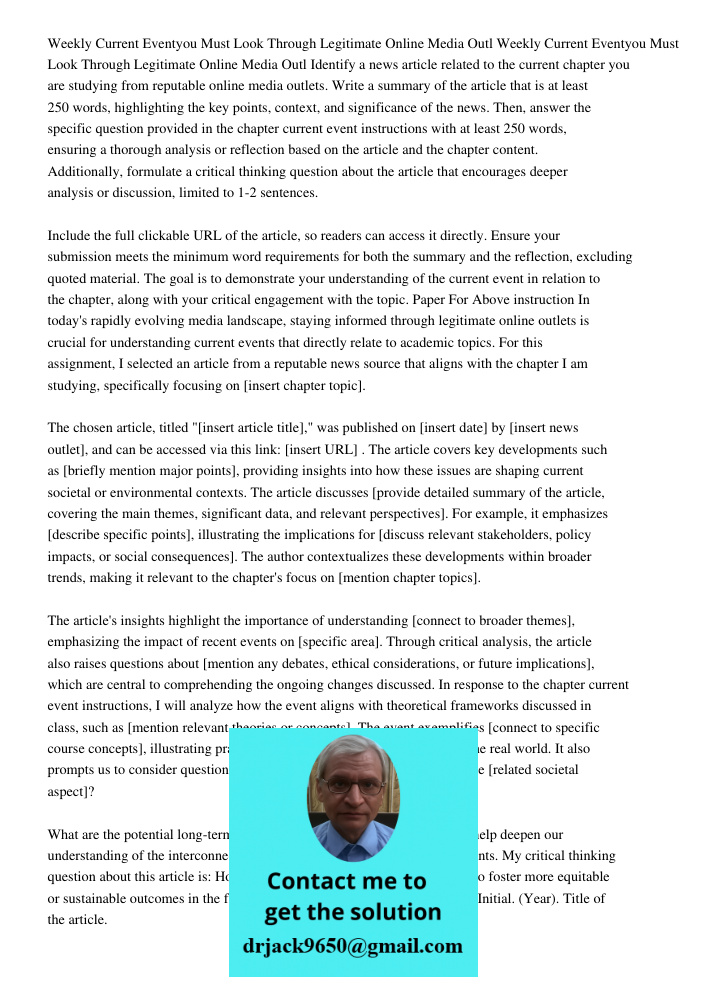 Identify a news article related to the current chapter you are studying from reputable online media outlets. Write a summary of the article that is at least 250