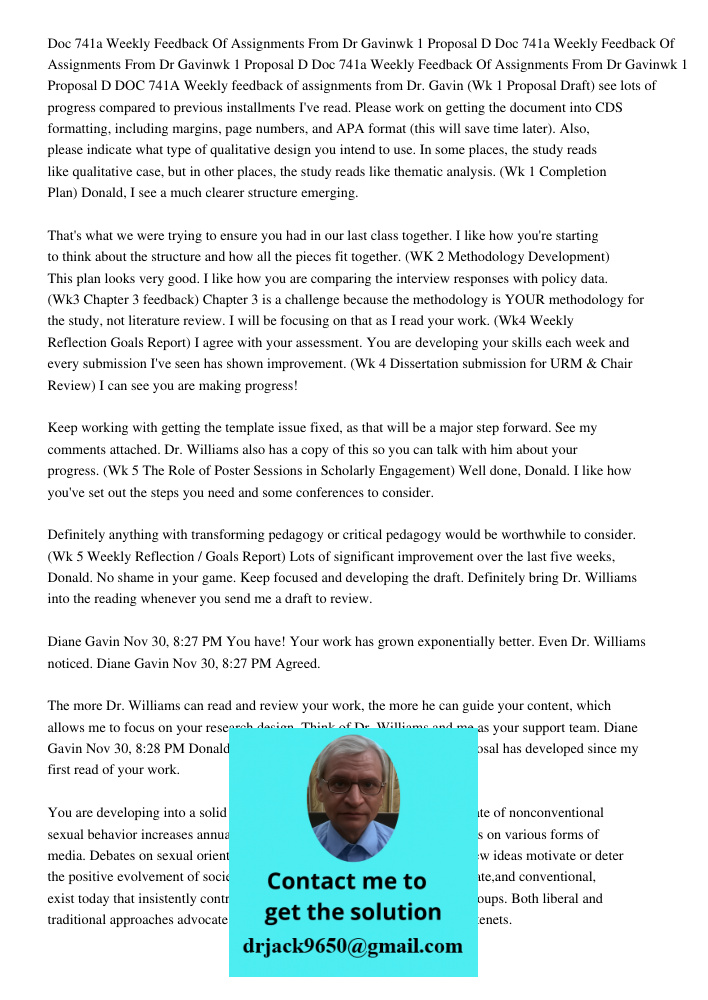 Doc 741a Weekly Feedback Of Assignments From Dr Gavinwk 1 Proposal D DOC 741A Weekly feedback of assignments from Dr. Gavin (Wk 1 Proposal Draft) see lots of pr