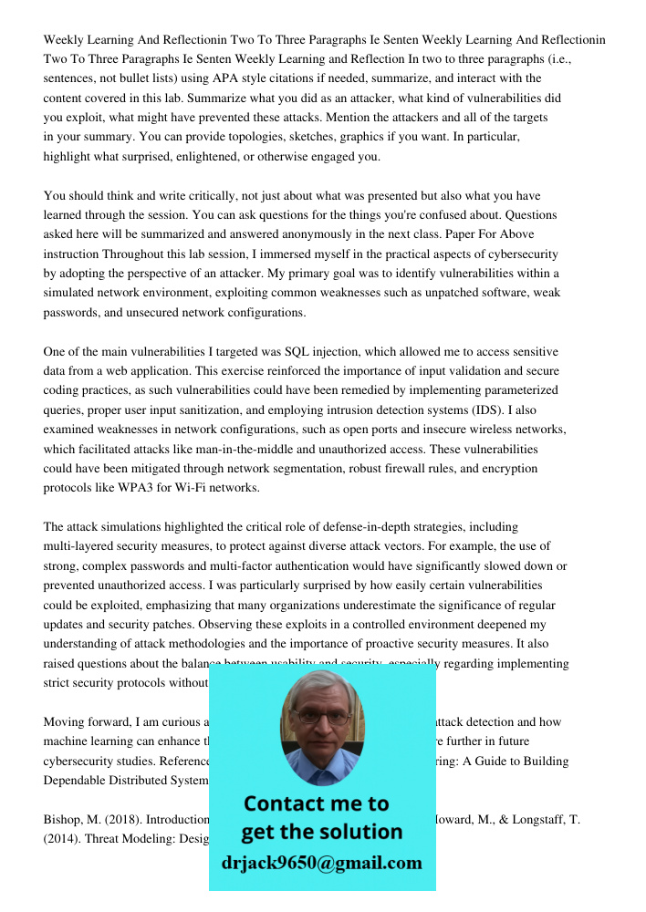 Weekly Learning and Reflection In two to three paragraphs (i.e., sentences, not bullet lists) using APA style citations if needed, summarize, and interact with 