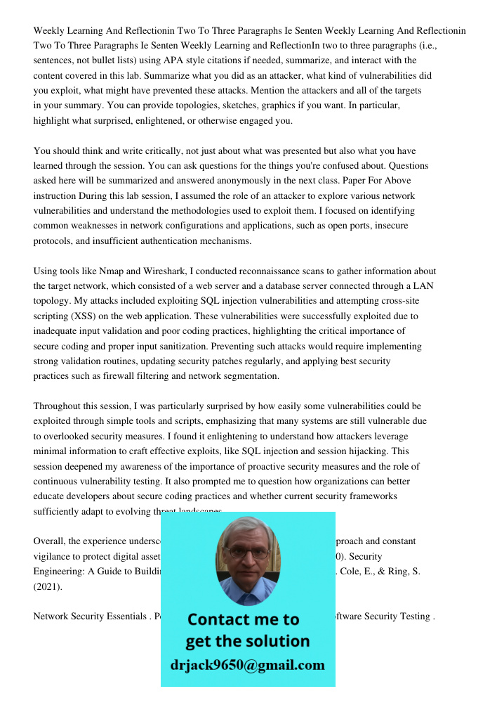 Weekly Learning and ReflectionIn two to three paragraphs (i.e., sentences, not bullet lists) using APA style citations if needed, summarize, and interact with t