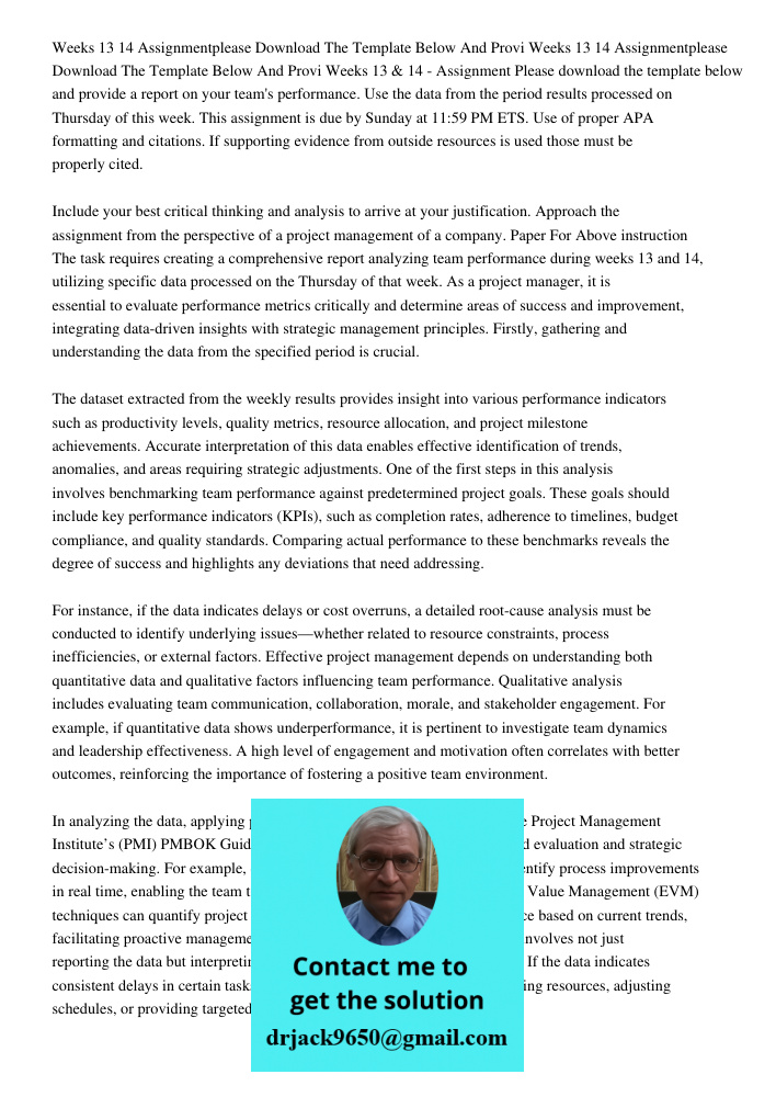 Weeks 13 & 14 - Assignment Please download the template below and provide a report on your team's performance. Use the data from the period results processed on