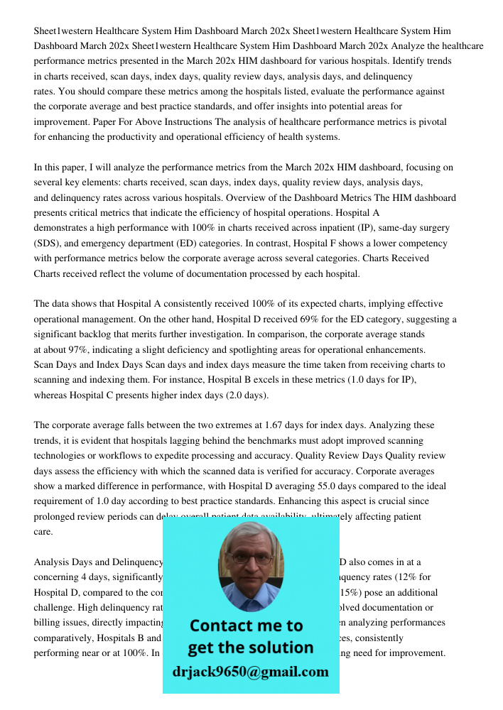 Sheet1western Healthcare System Him Dashboard March 202x Analyze the healthcare performance metrics presented in the March 202x HIM dashboard for various hospit