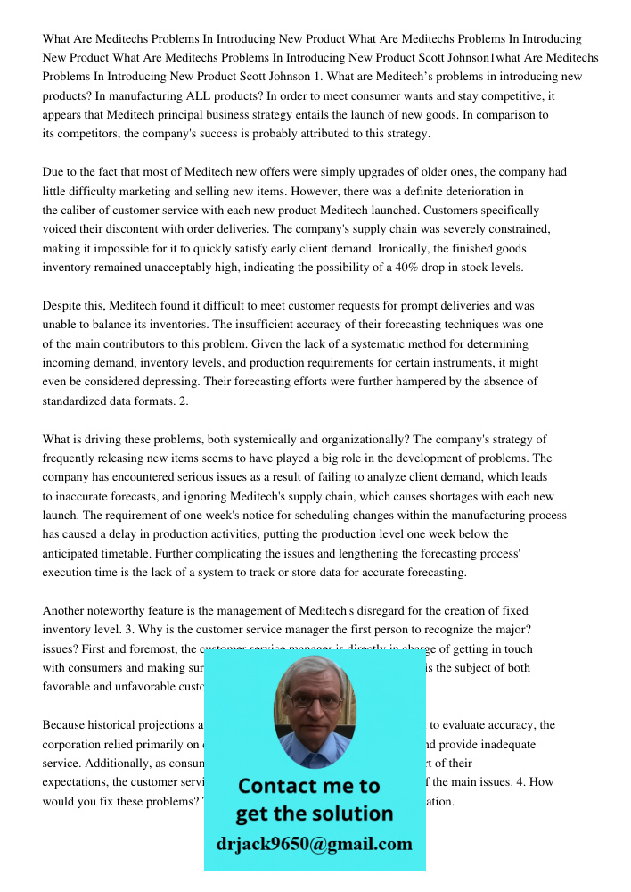 What Are Meditechs Problems In Introducing New Product Scott Johnson1what Are Meditechs Problems In Introducing New Product Scott Johnson 1. What are Meditech’s