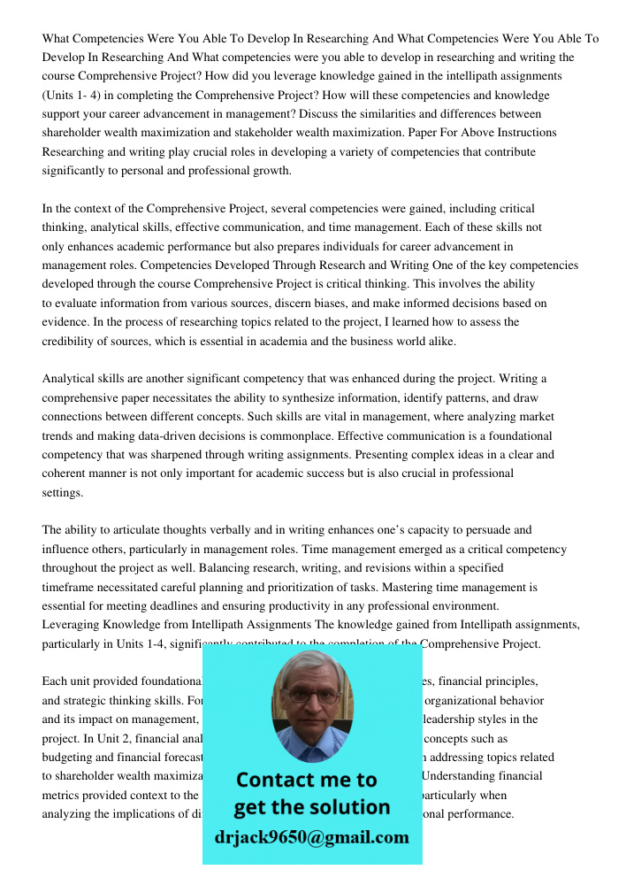 What competencies were you able to develop in researching and writing the course Comprehensive Project? How did you leverage knowledge gained in the intellipath