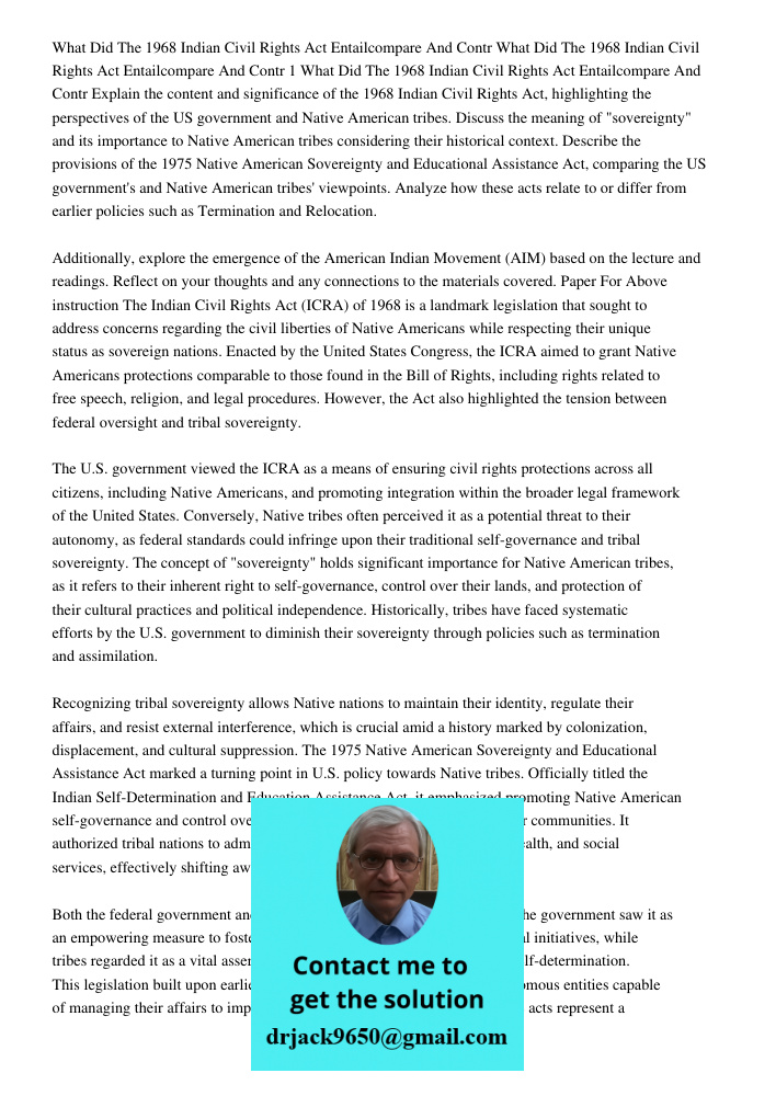 What Did The 1968 Indian Civil Rights Act Entailcompare And Contr Explain the content and significance of the 1968 Indian Civil Rights Act, highlighting the per