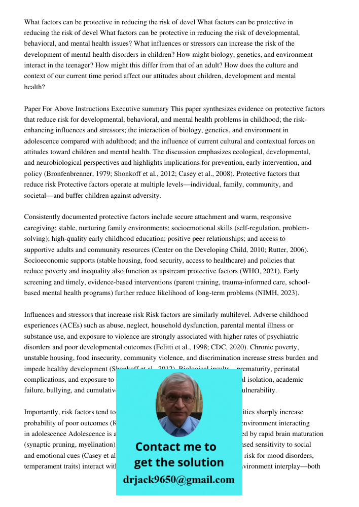 What factors can be protective in reducing the risk of developmental, behavioral, and mental health issues? What influences or stressors can increase the risk o