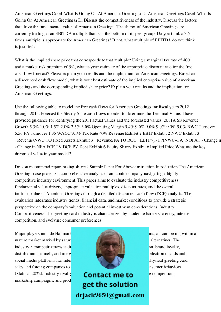 Discuss the competitiveness of the industry. Discuss the factors that drive the fundamental value of American Greetings. The shares of American Greetings are cu