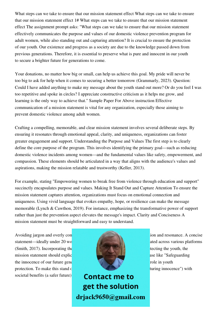 What steps can we take to ensure that our mission statement effect The assignment prompt asks: "What steps can we take to ensure that our mission statement effe