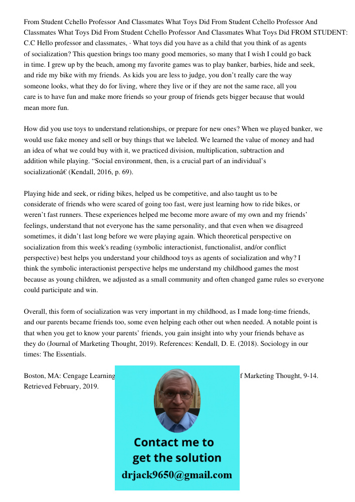 From Student Cchello Professor And Classmates What Toys Did FROM STUDENT: C.C Hello professor and classmates, · What toys did you have as a child that you think
