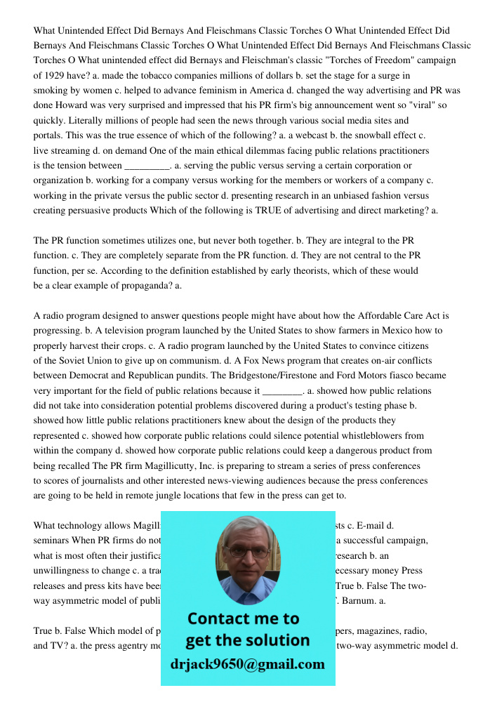 What Unintended Effect Did Bernays And Fleischmans Classic Torches O What unintended effect did Bernays and Fleischman's classic "Torches of Freedom" campaign o