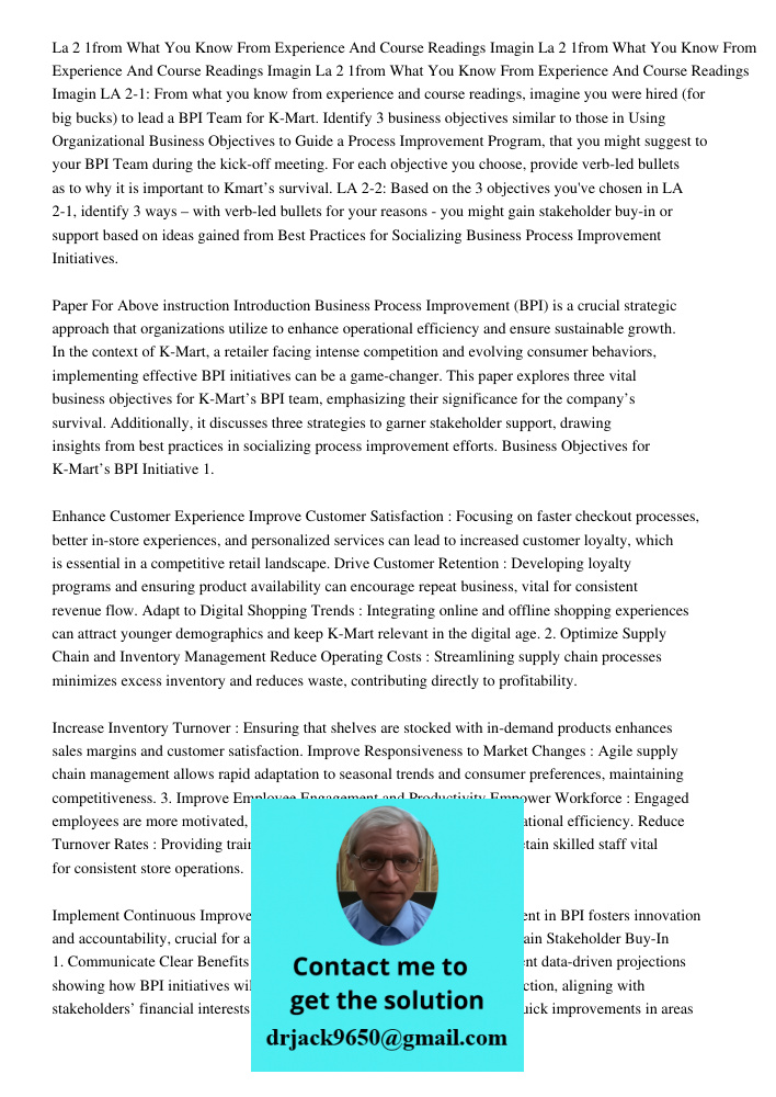 La 2 1from What You Know From Experience And Course Readings Imagin LA 2-1: From what you know from experience and course readings, imagine you were hired (for 