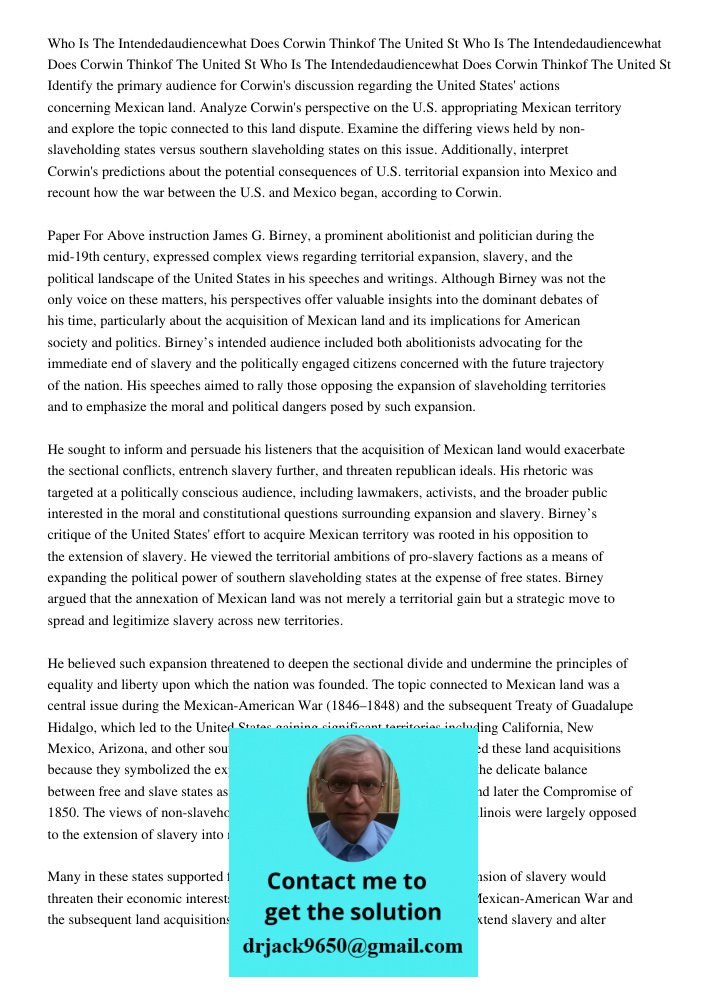 Who Is The Intendedaudiencewhat Does Corwin Thinkof The United St Identify the primary audience for Corwin's discussion regarding the United States' actions con