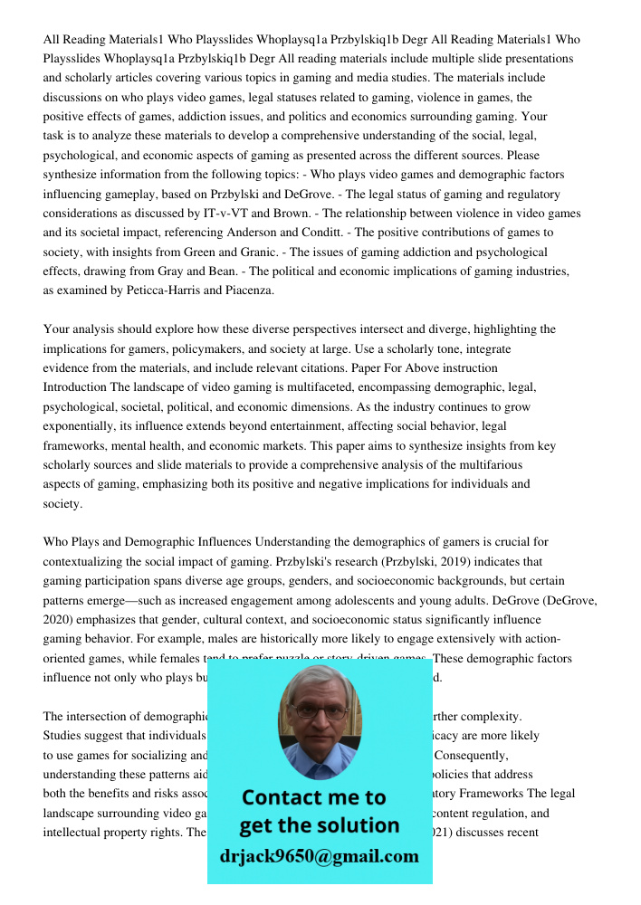 All reading materials include multiple slide presentations and scholarly articles covering various topics in gaming and media studies. The materials include dis