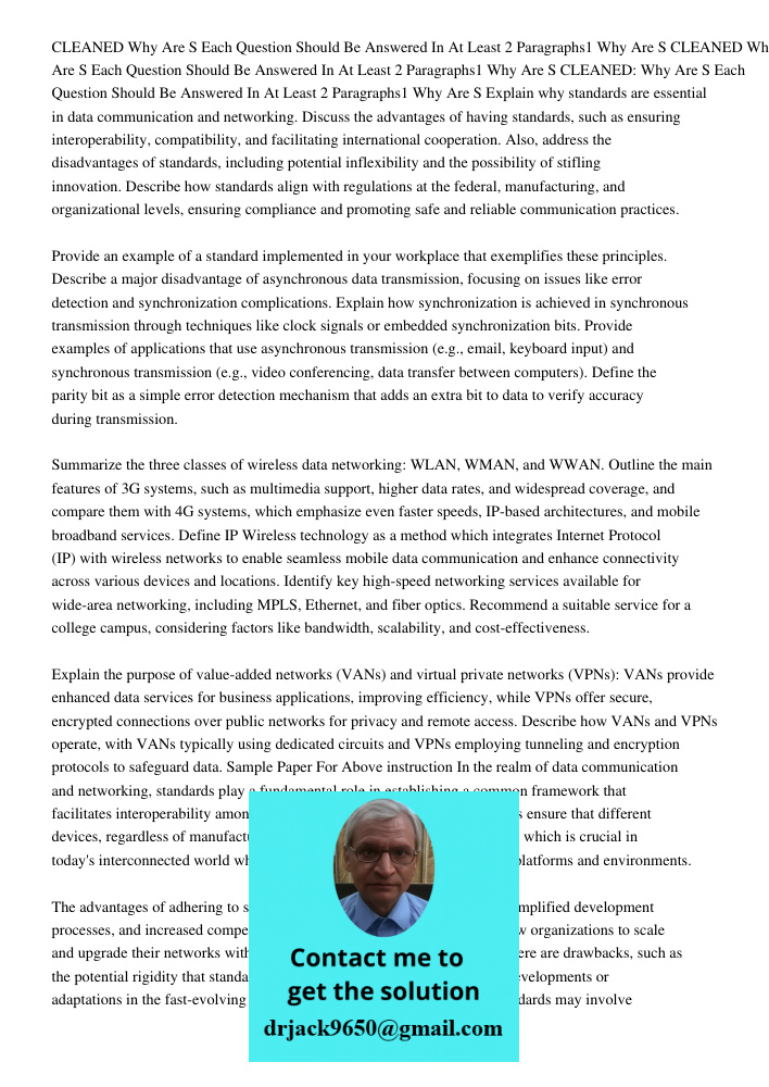 CLEANED Why Are S Each Question Should Be Answered In At Least 2 Paragraphs1 Why Are S Explain why standards are essential in data communication and networking.