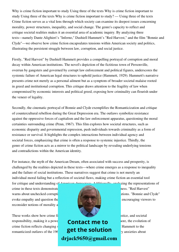 Why is crime fiction important to study Using three of the texts Crime fiction serves as a vital lens through which society can examine its deepest issues conce