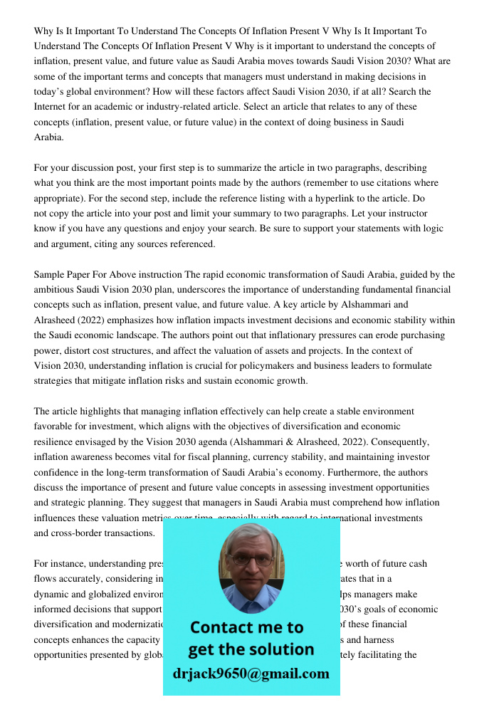 Why is it important to understand the concepts of inflation, present value, and future value as Saudi Arabia moves towards Saudi Vision 2030? What are some of t