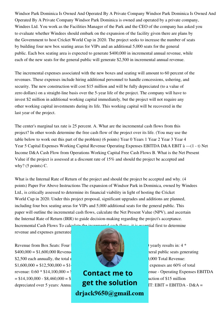 Windsor Park Dominica is owned and operated by a private company, Windees Ltd. You work as the Facilities Manager of the Park and the CEO of the company has ask