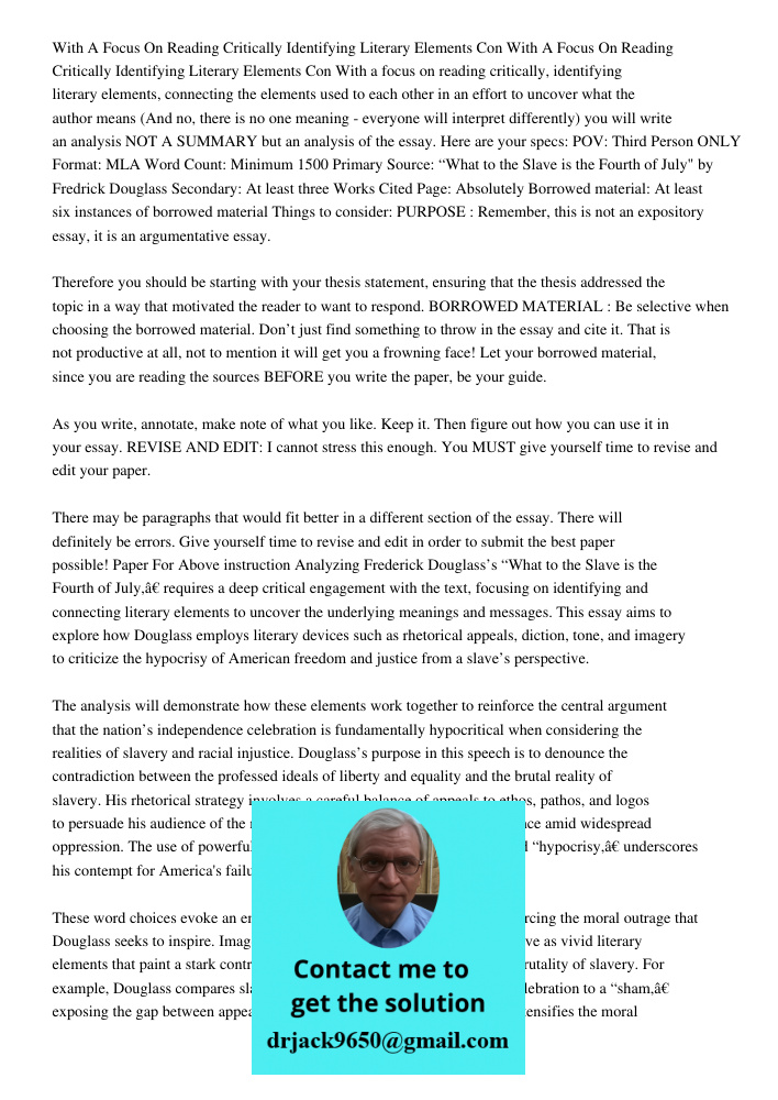 With a focus on reading critically, identifying literary elements, connecting the elements used to each other in an effort to uncover what the author means (And