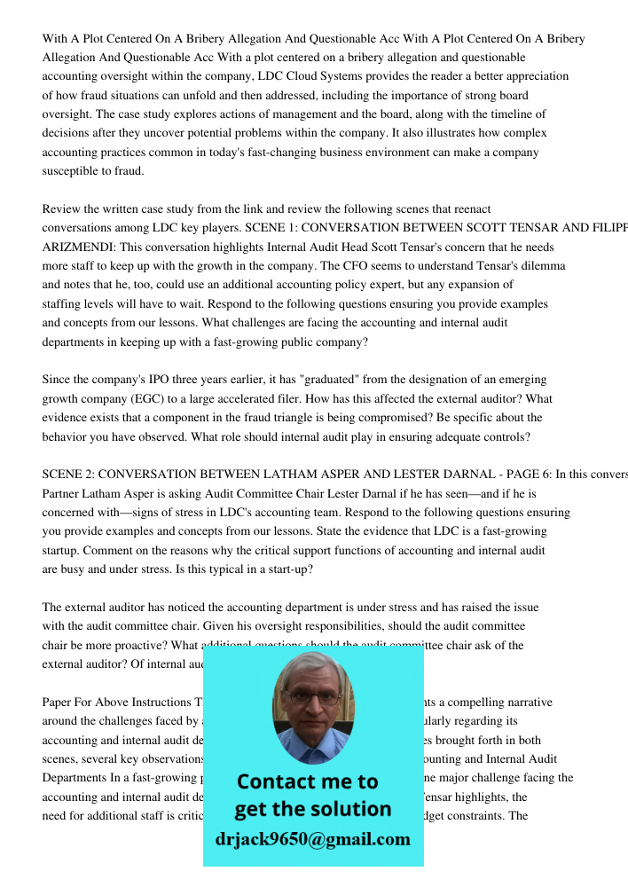 With a plot centered on a bribery allegation and questionable accounting oversight within the company, LDC Cloud Systems provides the reader a better appreciati