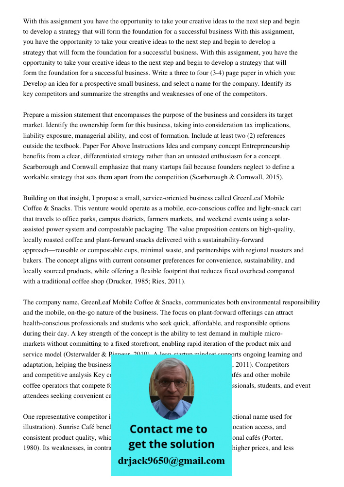 With this assignment, you have the opportunity to take your creative ideas to the next step and begin to develop a strategy that will form the foundation for a 