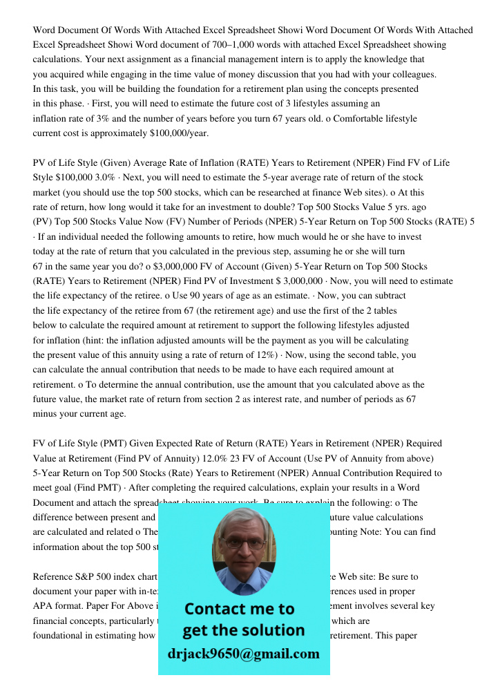 Word document of 700–1,000 words with attached Excel Spreadsheet showing calculations. Your next assignment as a financial management intern is to apply the kno