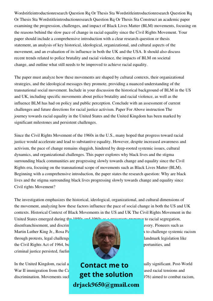 Wordstitleintroductionresearch Question Rq Or Thesis Sta Construct an academic paper examining the progression, challenges, and impact of Black Lives Matter (BL