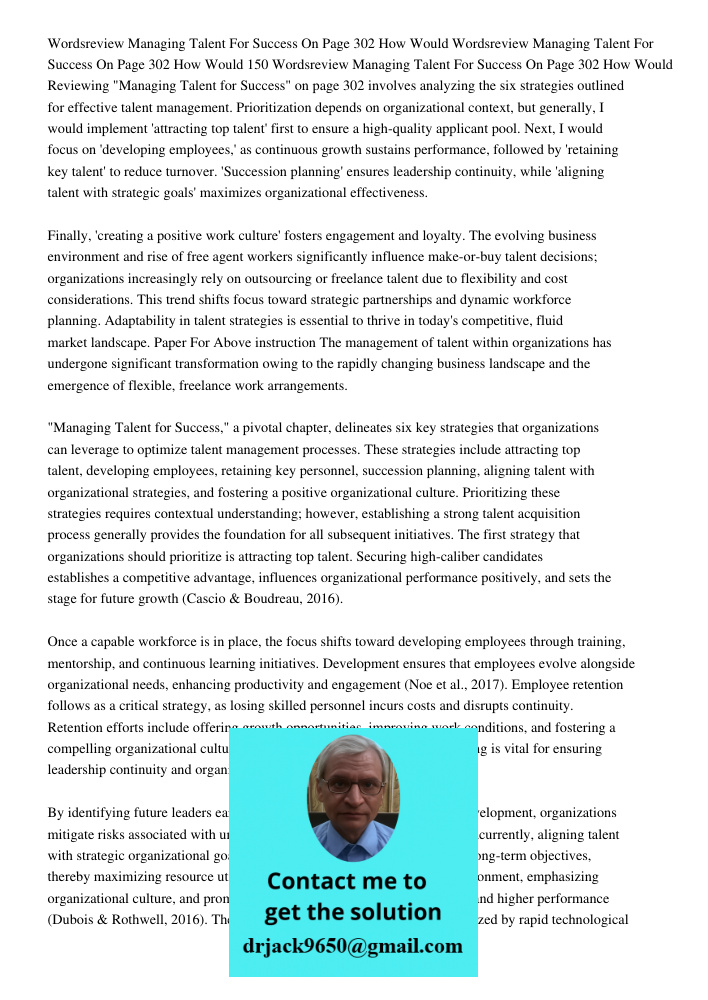 Wordsreview Managing Talent For Success On Page 302 How Would Reviewing "Managing Talent for Success" on page 302 involves analyzing the six strategies outlined
