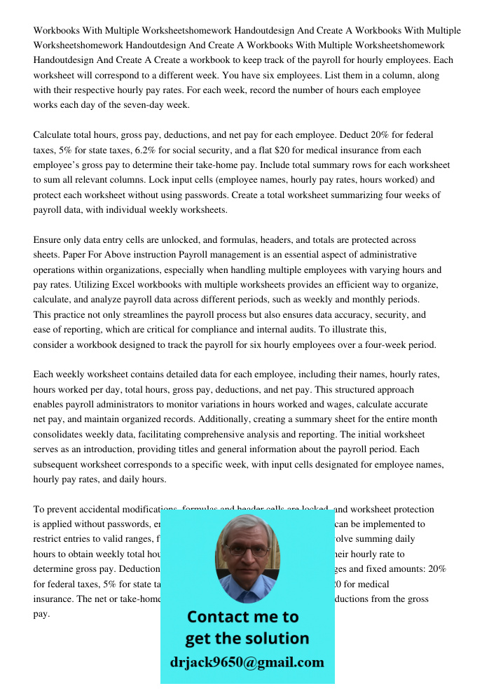Workbooks With Multiple Worksheetshomework Handoutdesign And Create A Create a workbook to keep track of the payroll for hourly employees. Each worksheet will c