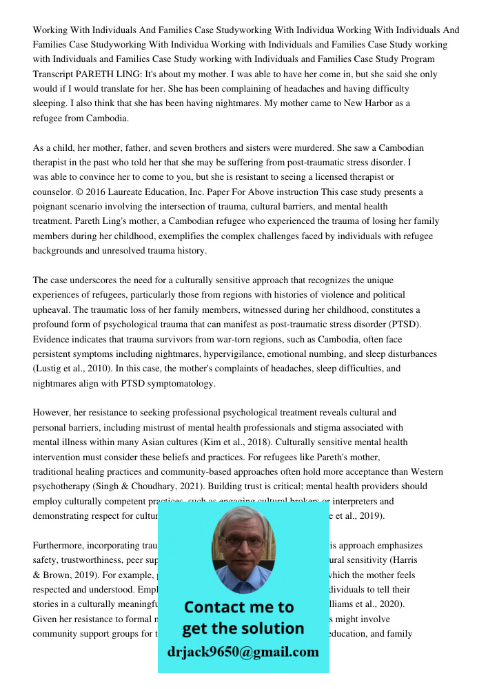 Working with Individuals and Families Case Study working with Individuals and Families Case Study working with Individuals and Families Case Study Program Trans