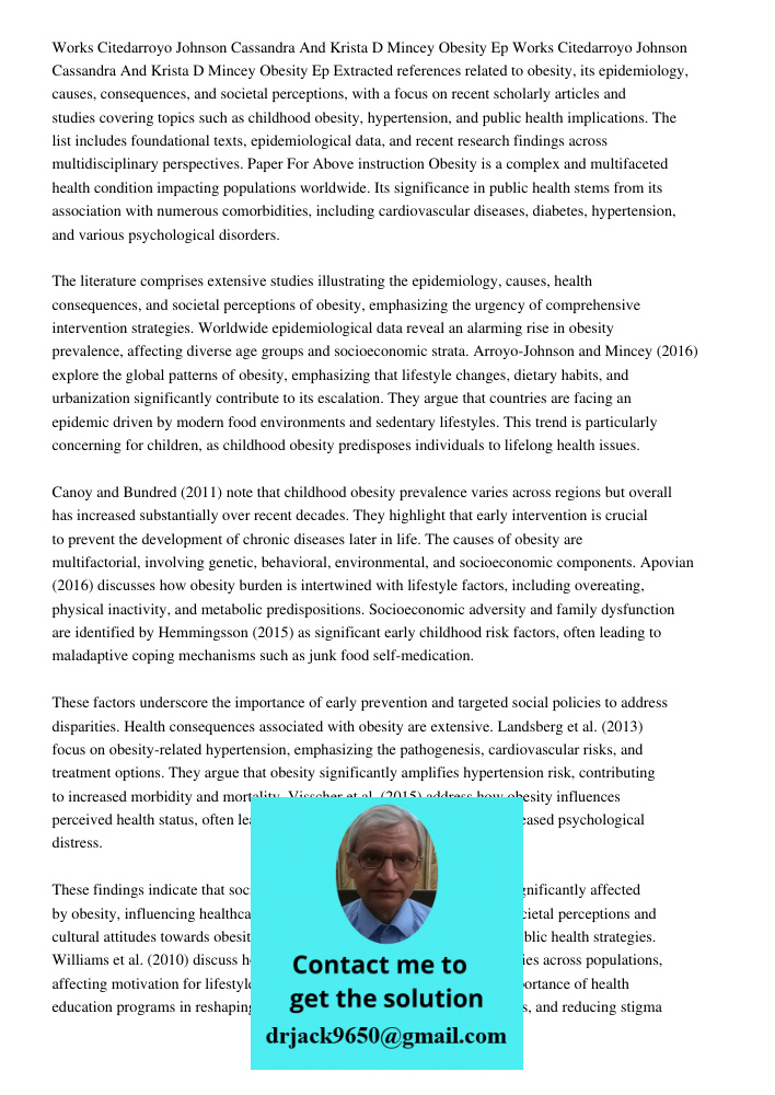 Extracted references related to obesity, its epidemiology, causes, consequences, and societal perceptions, with a focus on recent scholarly articles and studies