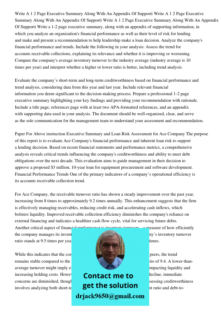 Write A 1 2 Page Executive Summary Along With An Appendix Of Supporti Write a 1-2 page executive summary, along with an appendix of supporting information, in w