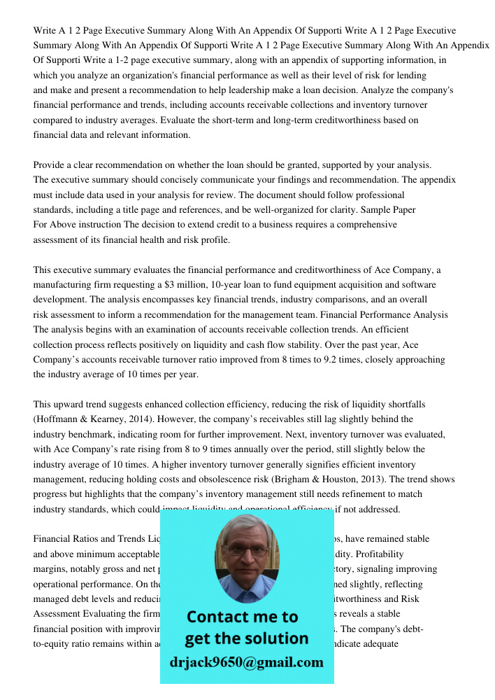 Write A 1 2 Page Executive Summary Along With An Appendix Of Supporti Write a 1-2 page executive summary, along with an appendix of supporting information, in w