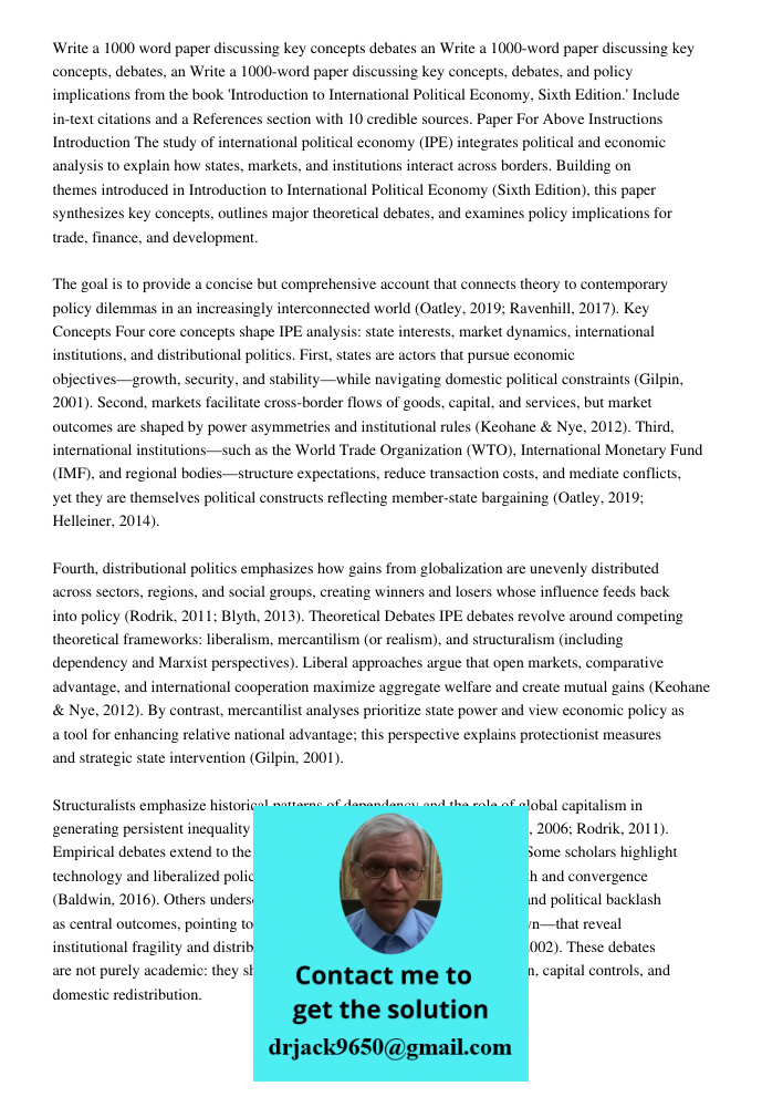 Write a 1000-word paper discussing key concepts, debates, and policy implications from the book 'Introduction to International Political Economy, Sixth Edition.