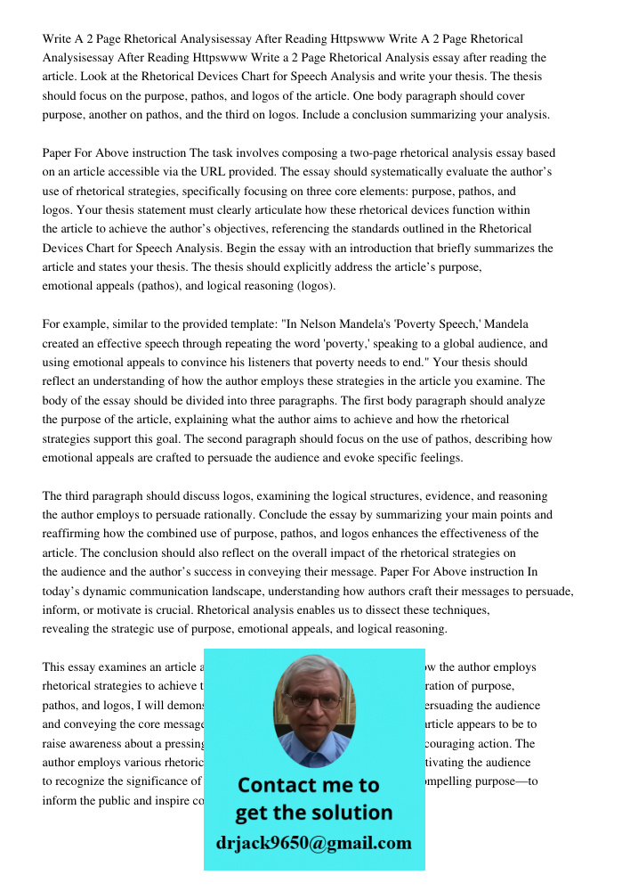 Write a 2 Page Rhetorical Analysis essay after reading the article. Look at the Rhetorical Devices Chart for Speech Analysis and write your thesis. The thesis s