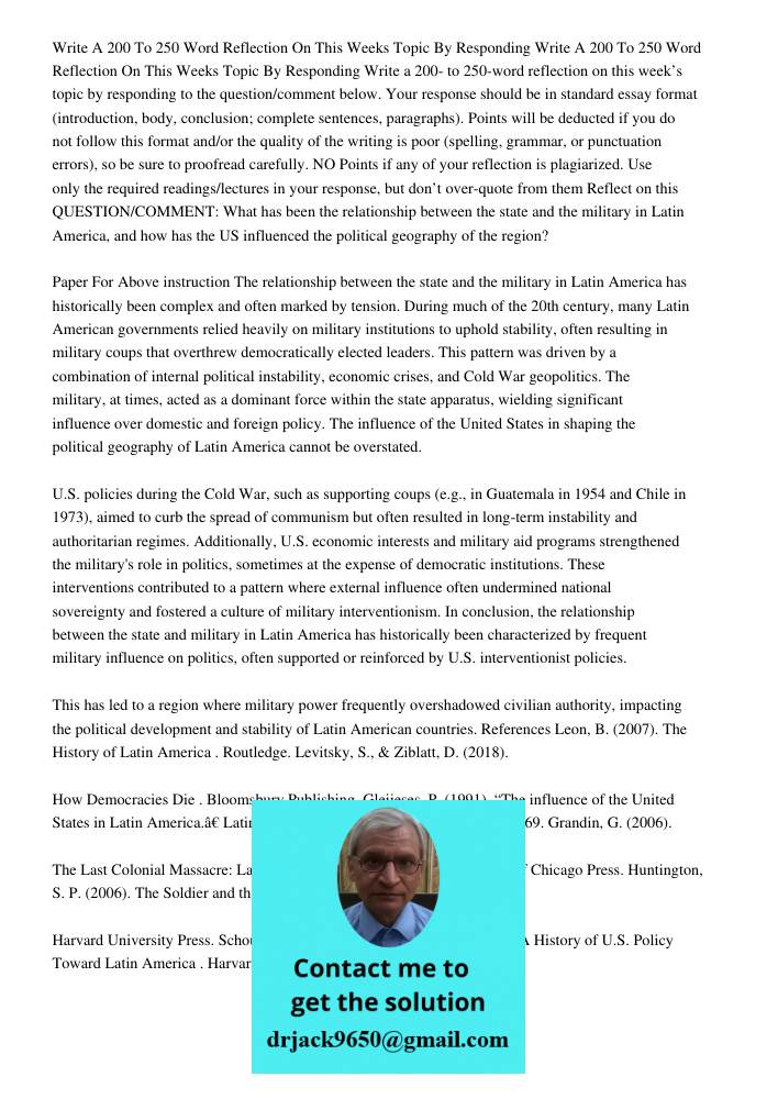 Write a 200- to 250-word reflection on this week’s topic by responding to the question/comment below. Your response should be in standard essay format (introduc