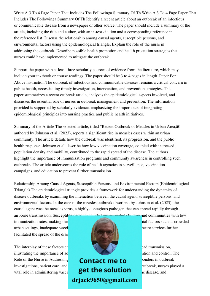 Identify a recent article about an outbreak of an infectious or communicable disease from a newspaper or other source. The paper should include a summary of the