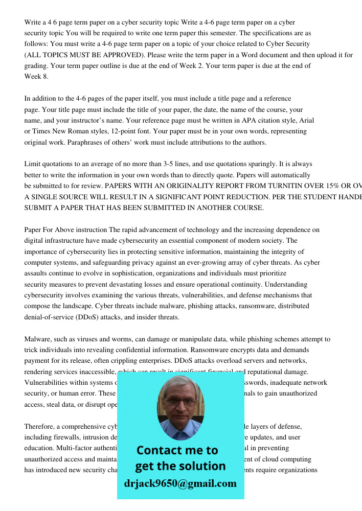 You will be required to write one term paper this semester. The specifications are as follows: You must write a 4-6 page term paper on a topic of your choice re